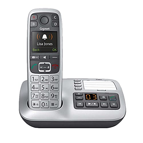 Gigaset E560A – Cordless Phone for Seniors with Answering Machine and SOS Key, Brilliant Sound Quality and Volume Amplification - Made in Germany (Platinum, Pack of 1)