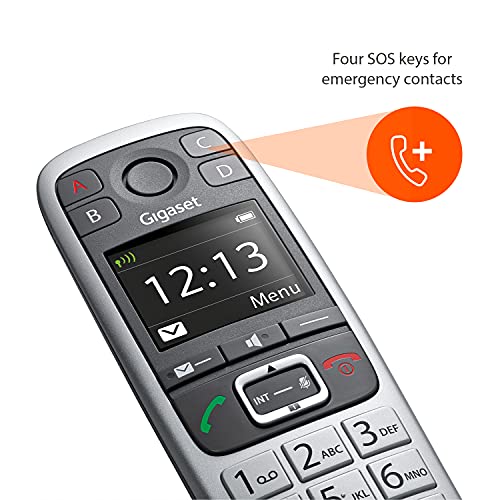 Gigaset E560A – Cordless Phone for Seniors with Answering Machine and SOS Key, Brilliant Sound Quality and Volume Amplification - Made in Germany (Platinum, Pack of 1)