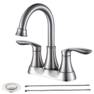 gele bathroom faucet brushed nickel with pop-up drain & supply hoses two-handle 360 degree high arc swivel spout centerset 4 inch vanity sink faucet 4011b-np