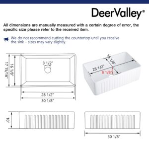 DeerValley Farmhouse Sink, 30" L x 18" W Single Bowl Farm Kitchen Sinks, White Farmhouse Kitchen Sink Apron Front Gloss Farm Sink Ceramic Drop in Apron Front Sink with Accessories