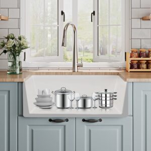 DeerValley Farmhouse Sink, 30" L x 18" W Single Bowl Farm Kitchen Sinks, White Farmhouse Kitchen Sink Apron Front Gloss Farm Sink Ceramic Drop in Apron Front Sink with Accessories