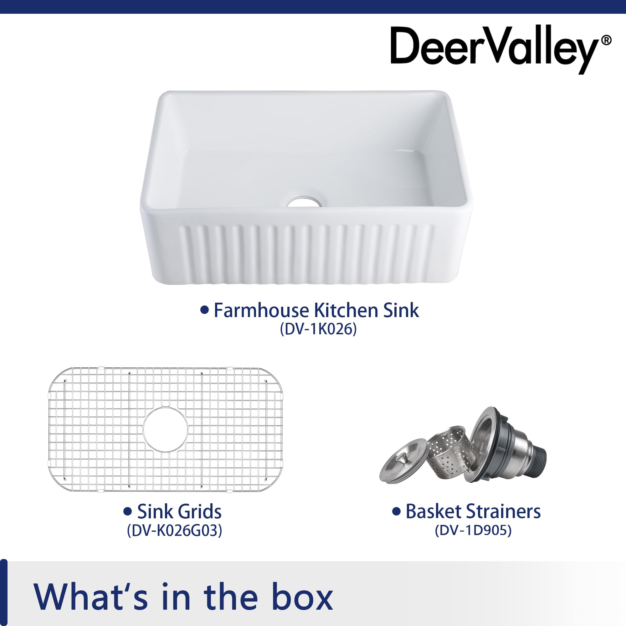 DeerValley Farmhouse Sink, 30" L x 18" W Single Bowl Farm Kitchen Sinks, White Farmhouse Kitchen Sink Apron Front Gloss Farm Sink Ceramic Drop in Apron Front Sink with Accessories