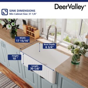 DeerValley Farmhouse Sink, 30" L x 18" W Single Bowl Farm Kitchen Sinks, White Farmhouse Kitchen Sink Apron Front Gloss Farm Sink Ceramic Drop in Apron Front Sink with Accessories