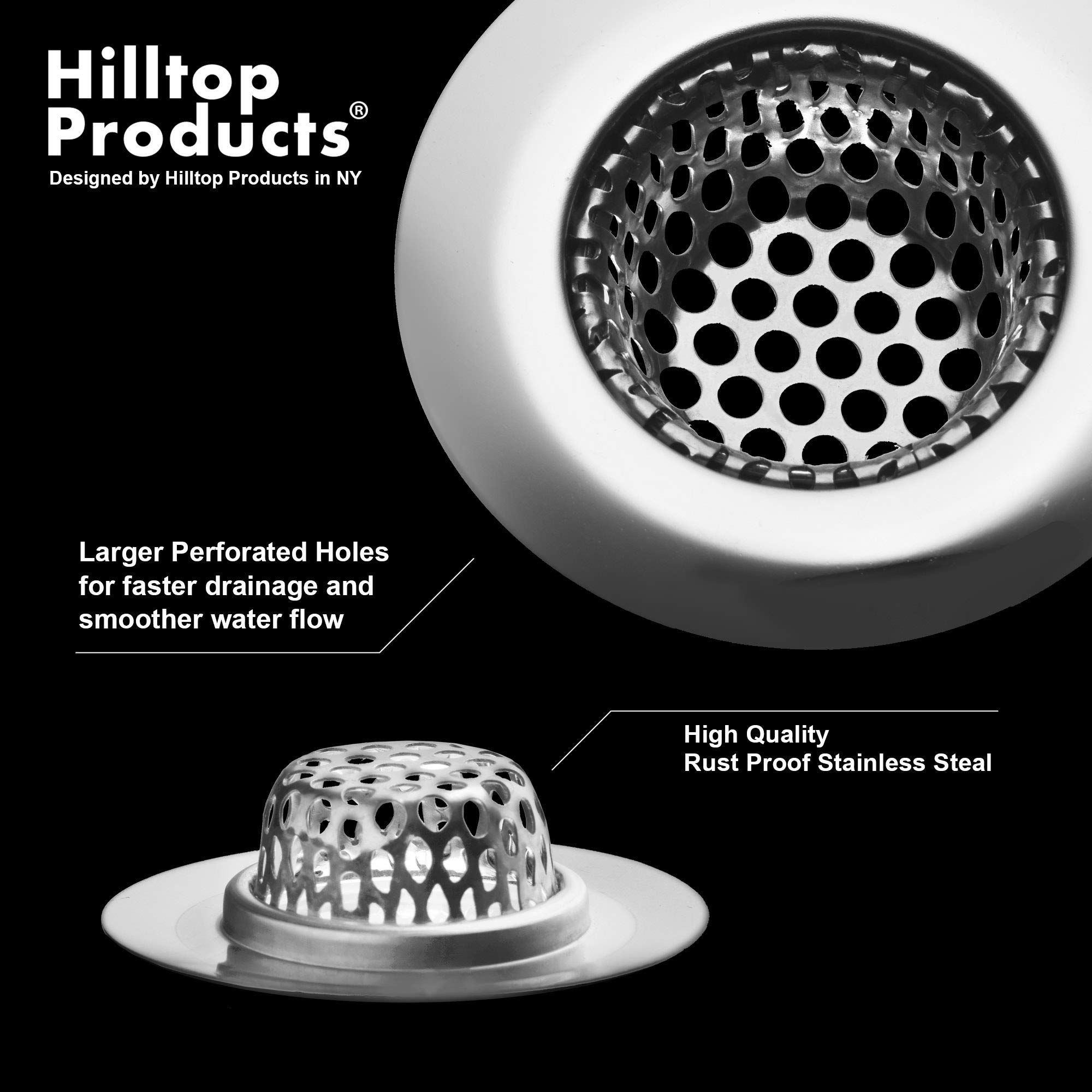 2 Pack - 2.125" Top / 1" Basket- Sink Strainer Bathroom Sink, Utility, Slop, Laundry, RV and Lavatory Sink Drain Strainer Hair Catcher. 1/8" Holes. Stainless Steel