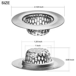 2 Pack - 2.125" Top / 1" Basket- Sink Strainer Bathroom Sink, Utility, Slop, Laundry, RV and Lavatory Sink Drain Strainer Hair Catcher. 1/8" Holes. Stainless Steel