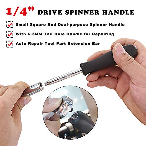 1/4" Drive Spinner Handle - 1/4" Socket Driver Handle Standard with internal 1/4" Female End Attachment Extension （150MM）