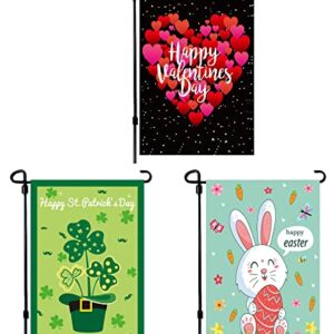 3 Pack Valentine Day Garden Flag St Patricks Day Garden Flag Easter Garden Flags,Double Sided Valentine Flag St Patrick Flag Easter Flags 12x18 Burlap Valentine House Flag for Seasonal Garden Flag