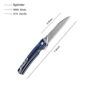 Kizer Knives for EDC N690 Blade and Blue/Black G10 handle Folding Pocket Knife,Splinter V3457N2