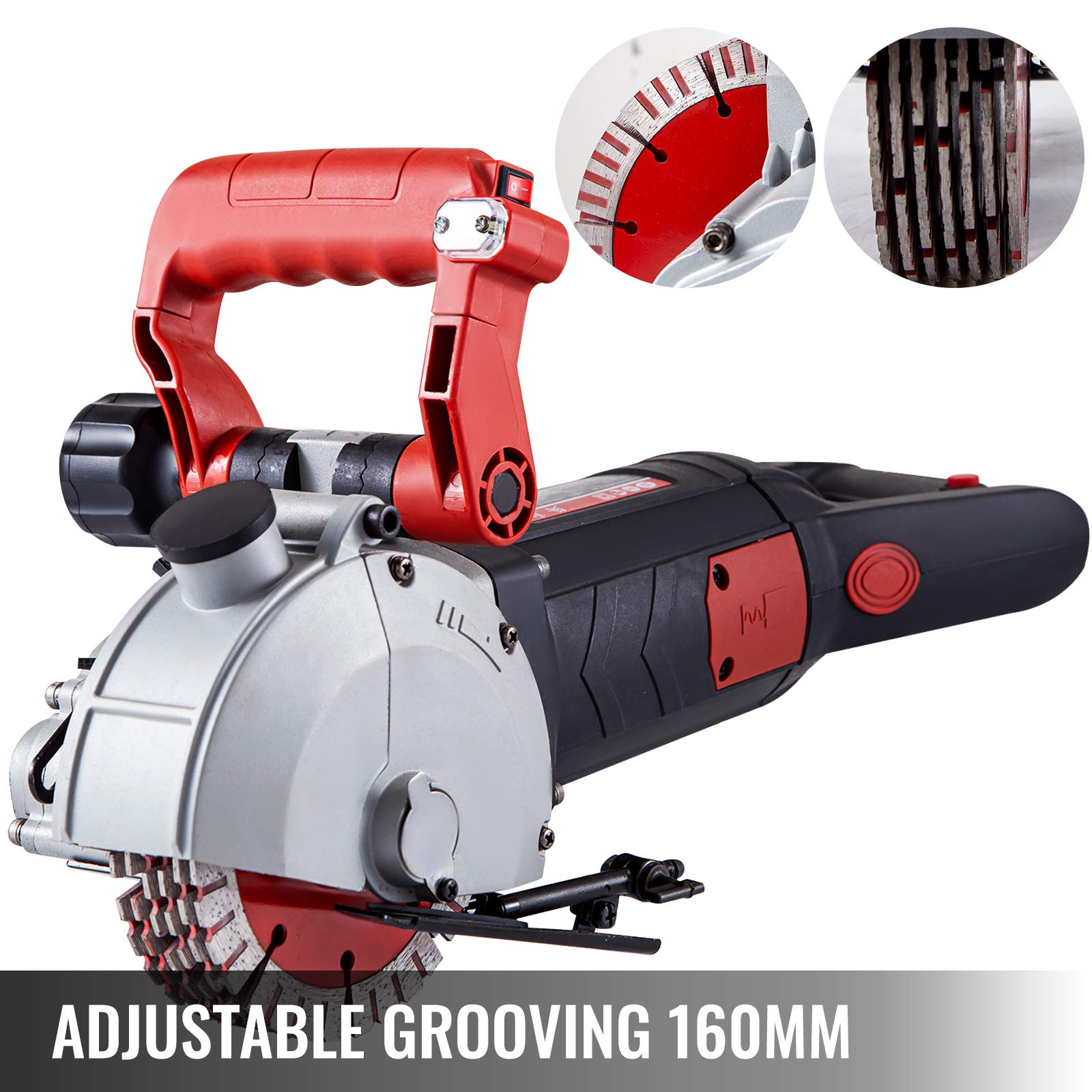 VEVOR Wall Chaser, 5800W Slotting Machine with Laser Guide 6800rpm, Max Groove Depth and Width 2" x 1.5", Concrete Grooving Cutting Machine with 8 Saw Blades and Water Pump