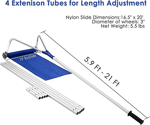 S AFSTAR Snow Roof Rake, 5.9-21 Ft Telescoping Rooftop Snow Removal Tool with Extendable Handle & Built-in Wheels, Scratch-Free Wide Blade Aluminum Snow Remover for Roof Car Snow Leaves Dribs Removal