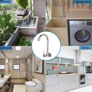 Inchant Cold Water Sink Faucet - Single Handle One Hole High Arc Wall Mount Stainless Steel Bar Faucet for Kitchen Garden Outdoor Boat Camper Easy Install Chrome Finish