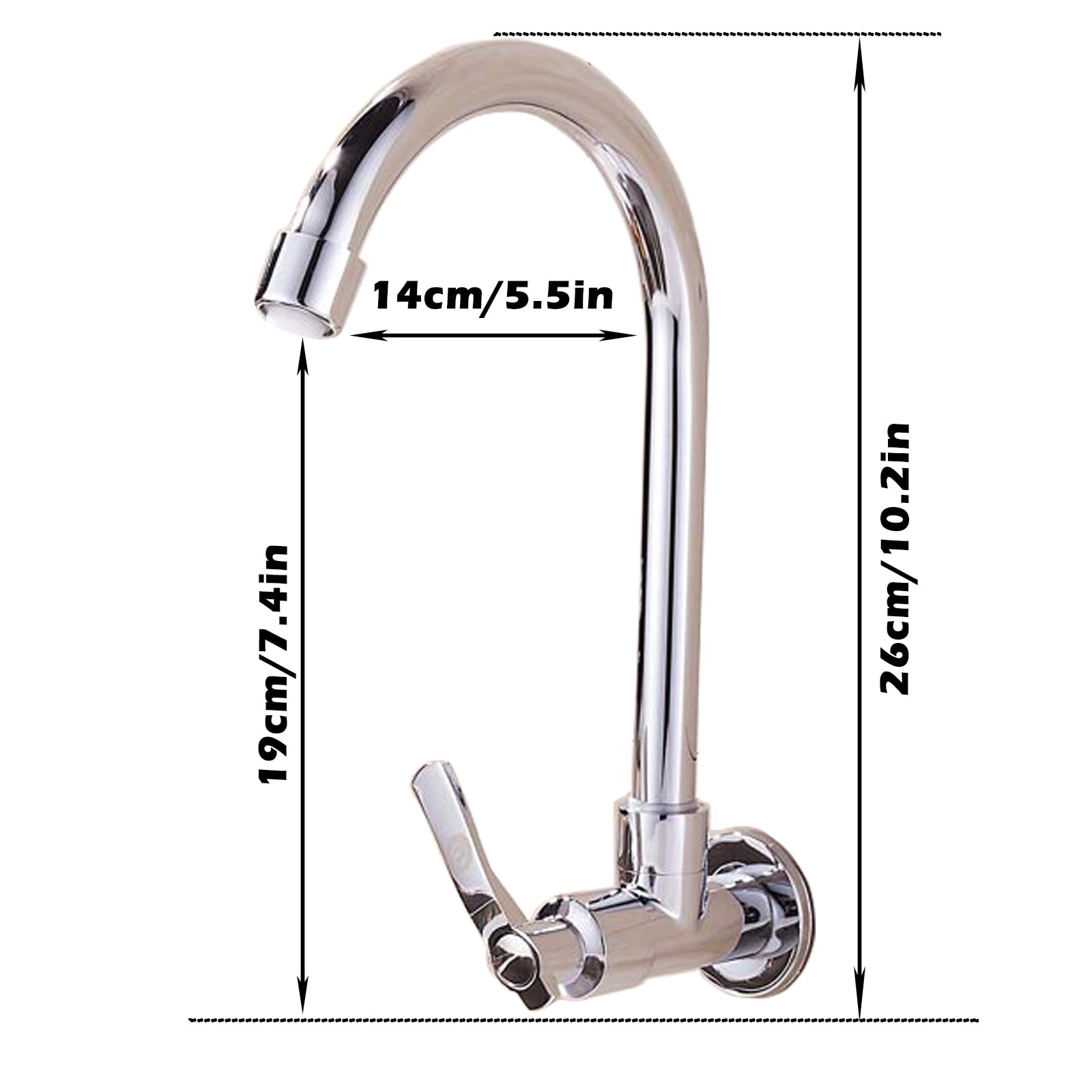 Inchant Cold Water Sink Faucet - Single Handle One Hole High Arc Wall Mount Stainless Steel Bar Faucet for Kitchen Garden Outdoor Boat Camper Easy Install Chrome Finish