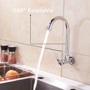 Inchant Cold Water Sink Faucet - Single Handle One Hole High Arc Wall Mount Stainless Steel Bar Faucet for Kitchen Garden Outdoor Boat Camper Easy Install Chrome Finish