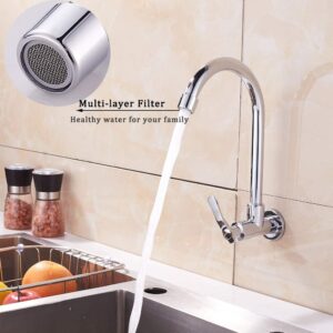 Inchant Cold Water Sink Faucet - Single Handle One Hole High Arc Wall Mount Stainless Steel Bar Faucet for Kitchen Garden Outdoor Boat Camper Easy Install Chrome Finish