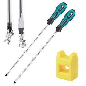 iebuobo 10-inch long screwdriver magnetic tip cross head flat head no.2 screwdriver 2 packs, with magnetizer/demagnetizer tool