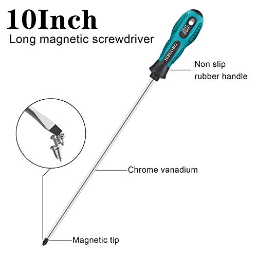 IEBUOBO 10-inch long Screwdriver Magnetic Tip Cross Head Flat Head NO.2 Screwdriver 2 Packs, With Magnetizer/Demagnetizer Tool