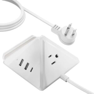 ceptics usb power strip - small & compact - travel size - grounded dual usb + usb-c - 3 usa outlets input - powerful 21w max total - desk charging hub station
