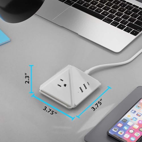 Ceptics USB Power Strip - Small & Compact - Travel Size - Grounded Dual USB + USB-C - 3 USA Outlets Input - Powerful 21W Max Total - Desk Charging Hub Station