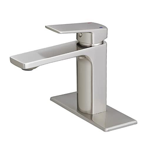 VOTON Bathroom Faucet Brushed Nickel Single Handle Bathroom Faucet 1 or 3 Hole Bathroom Sink Faucet with Deck Plate RV Bathroom Faucet 1.2 GPM