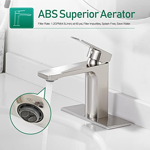 VOTON Bathroom Faucet Brushed Nickel Single Handle Bathroom Faucet 1 or 3 Hole Bathroom Sink Faucet with Deck Plate RV Bathroom Faucet 1.2 GPM