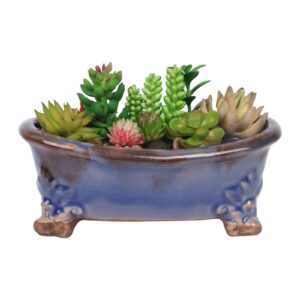 g epgardening vintage 10.6 inch rectangular planter flower pot with blue glaze ceramic and drainage claw foot