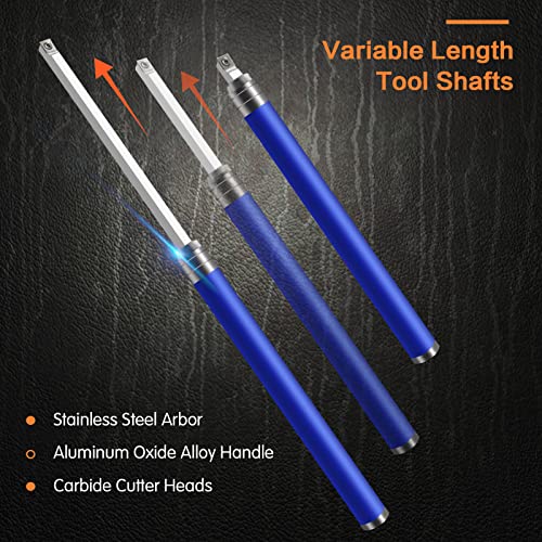 Carbide Tipped Wood Turning Tools Set, Latest Lathe Rougher Finisher Swan Neck Hollowing Tools and Interchangeable Aluminum Alloy Grip Handle with Diamond Round Square Carbide Inserts