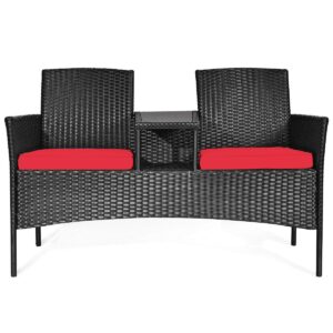 relax4life conversation furniture set with table and two removable cushions rattan wicker chairs and table set for patio,garden, baloney and lawn outdoor porch furniture sets loveseat (black+red)