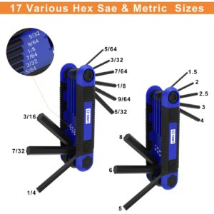 Allen Wrenches Sets - 17Pcs Hex Key Set Metric & Standard SAE Folding Allen Key Sets | 2 Pack Portable Small Allen Wrenches Sets for Hex Head Socket Screw, Stocking Stuffers, Unique Gifts For Men