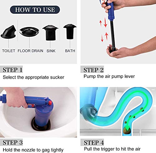 Toilet Plunger, Air Drain Blaster, Pressure Pump Cleaner, High Pressure Plunger Opener Cleaner Pump for Bath Toilets, Bathroom, Shower, Sink, Bathtub, Kitchen Clogged Pipe