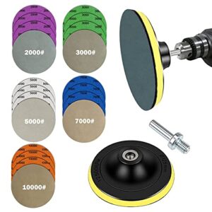 water grit sandpaper 2000/3000/5000/7000/10000 and 5-inch backing pad set, wet dry electric hook &loop sanding disc with pad, grinding abrasive paper and orbital sander polisher
