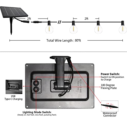 SUNTHIN Solar String Lights Outdoor, 97ft Solar Patio Lights with 48 Shatterproof G40 LED Bulbs, Hanging Solar Lights for Garden, Backyard, Porch, Bistro, Camping, Cafe Decor