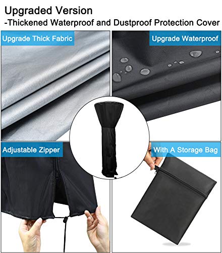 Patio Heater Cover Upgraded Outdoor Waterproof Standup Round Patio Heater Covers Dustproof,Wind-Resistant, Sunlight-Resistant,Snow-Resistant,with Zipper and Storage Bag (89'' H x 33" D x 19" B)