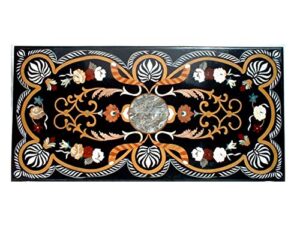 pietra dura natural black marble 48" x 24" inch rectangular dining table top, stone inlay breakfast table top, centre table top, marble outdoor garden table top, piece of conversation, family heirloom