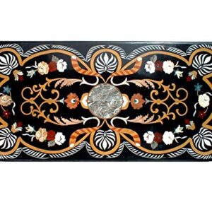 Pietra Dura Natural Black Marble 48" x 24" Inch Rectangular Dining Table Top, Stone Inlay Breakfast Table Top, Centre Table Top, Marble Outdoor Garden Table Top, Piece Of Conversation, Family HeirLoom