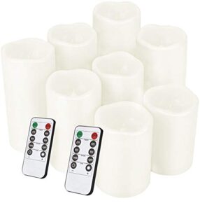 salipt flameless candle, led waterproof candles set of 8 (d 3'' x h 3''3''4''4''5''5''6''6) battery operated candles,flameless candles,resin plastic,indoor outdoor use,white
