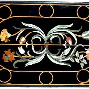 Pietra Dura Natural Black Marble 48" x 24" Inch Rectangular Dining Table Top, Stone Inlay Breakfast Table Top, Centre Table Top, Marble Outdoor Garden Table Top, Piece Of Conversation, Family HeirLoom