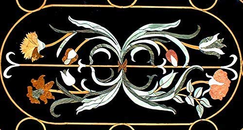 Pietra Dura Natural Black Marble 48" x 24" Inch Rectangular Dining Table Top, Stone Inlay Breakfast Table Top, Centre Table Top, Marble Outdoor Garden Table Top, Piece Of Conversation, Family HeirLoom