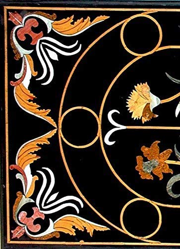 Pietra Dura Natural Black Marble 48" x 24" Inch Rectangular Dining Table Top, Stone Inlay Breakfast Table Top, Centre Table Top, Marble Outdoor Garden Table Top, Piece Of Conversation, Family HeirLoom