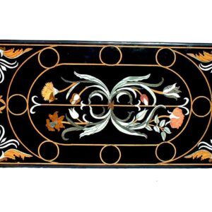 Pietra Dura Natural Black Marble 48" x 24" Inch Rectangular Dining Table Top, Stone Inlay Breakfast Table Top, Centre Table Top, Marble Outdoor Garden Table Top, Piece Of Conversation, Family HeirLoom