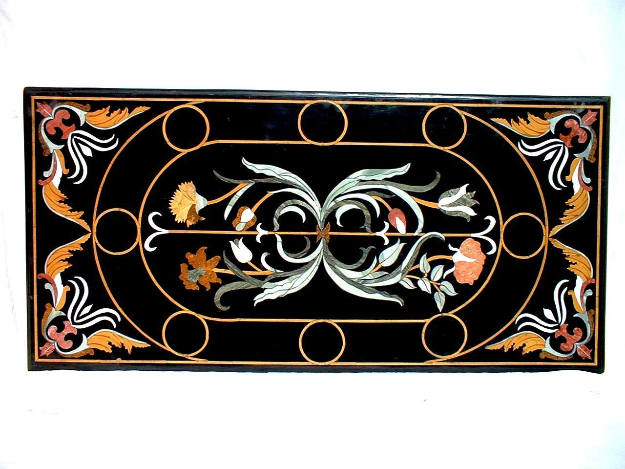 Pietra Dura Natural Black Marble 48" x 24" Inch Rectangular Dining Table Top, Stone Inlay Breakfast Table Top, Centre Table Top, Marble Outdoor Garden Table Top, Piece Of Conversation, Family HeirLoom