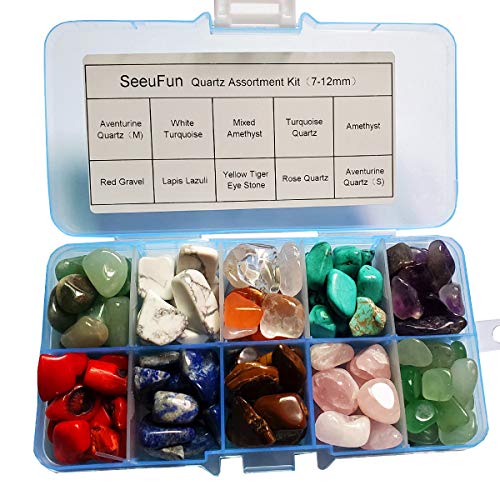 SeeuFun 7~12mm Quartz Crystal Stones Tumbled Chips Stone Home Indoor Decorative Gravel Tiger's Eye,Turquoise Rose Quartz Amethyst(0.55lb)