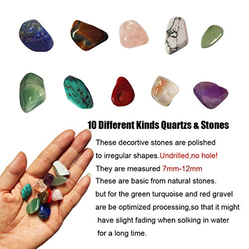 SeeuFun 7~12mm Quartz Crystal Stones Tumbled Chips Stone Home Indoor Decorative Gravel Tiger's Eye,Turquoise Rose Quartz Amethyst(0.55lb)