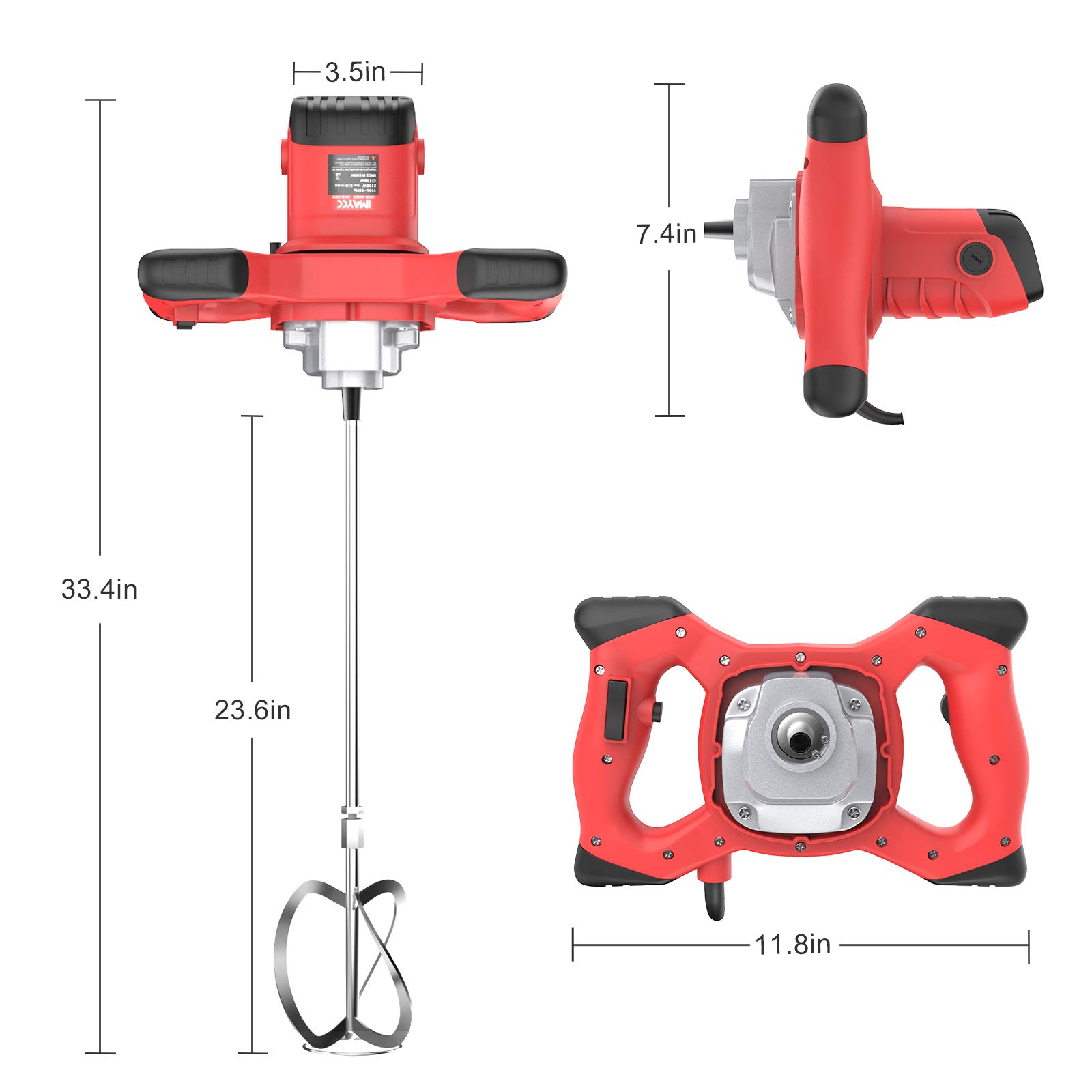 IMAYCC Cement Mixer, 2100W Electric Concrete Mixer with 6 Speed, 110V Handheld Mud Mixer for Motar,Paint, Grout, Plaster, Thinset,Fodder Stirring Tool