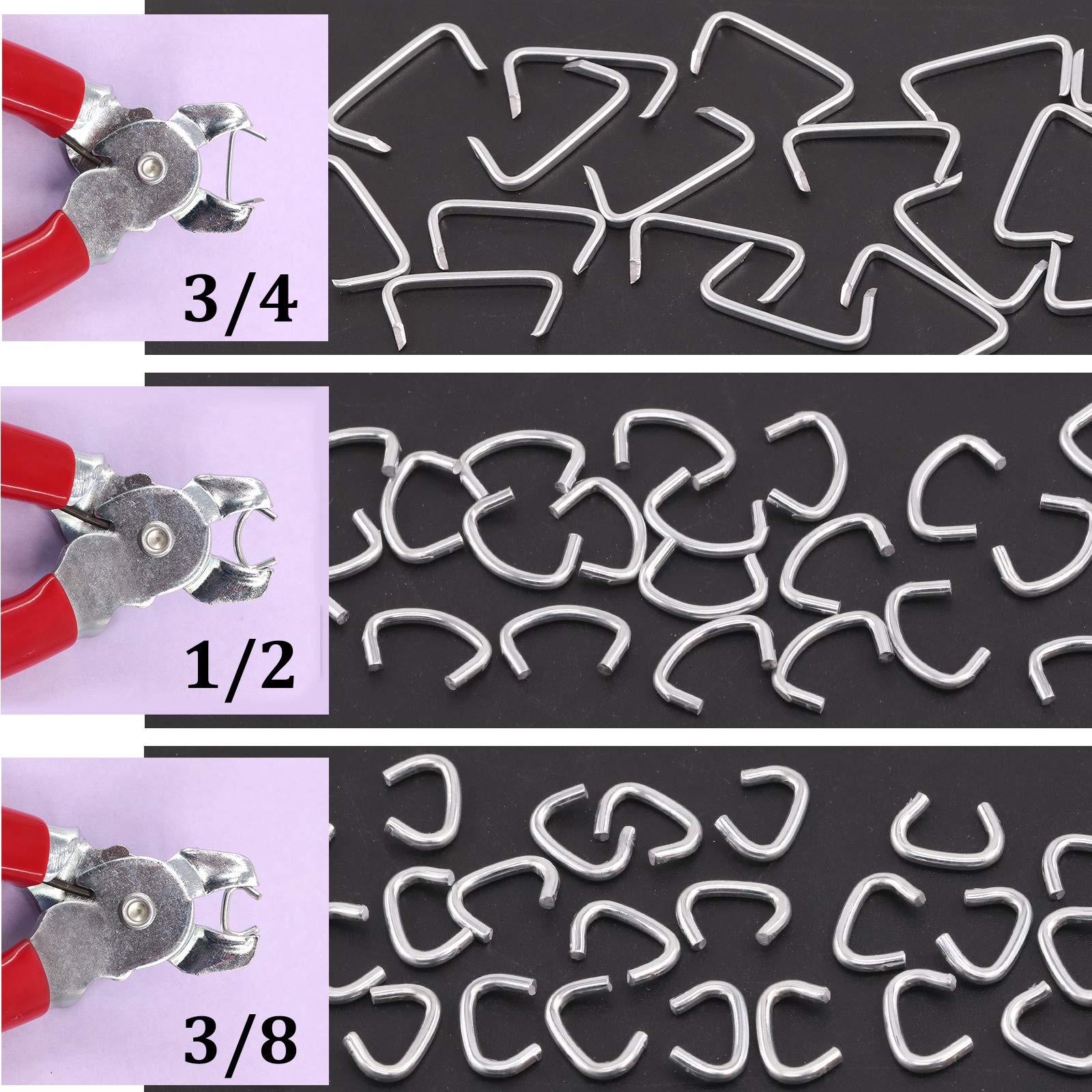 Swpeet 360Pcs 3/4" 1/2" 3/8" Galvanized Hog Rings with Straight Hog Ring Pliers Assortment Kit, Professional Upholstery Hog Rings Installation Kit for Bungee Shock, Cords, Animal Pet Cages, Bagging