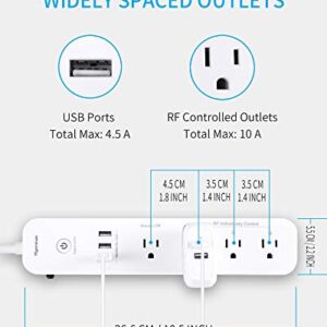 Syantek Remote Control Power Strip with 3 USB Ports, 3 RF Controlled Outlets, 5 FT/1.5 Meter Long Extension Cord, White Power Strip, 10A/1250W for Household and Workstation Appliances