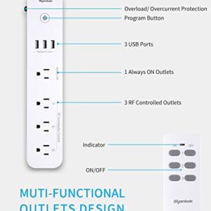 Syantek Remote Control Power Strip with 3 USB Ports, 3 RF Controlled Outlets, 5 FT/1.5 Meter Long Extension Cord, White Power Strip, 10A/1250W for Household and Workstation Appliances