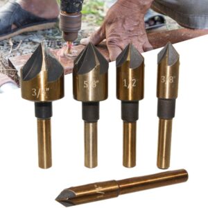 CALIDAKA 5 Pieces Countersink Drill Bit Set,High Speed Steel 82 Degree 5 Flute in Sizes 1/4, 3/8, 1/2, 5/8, 3/4 Inch Counter Sink Drill Bits with Carrying Case