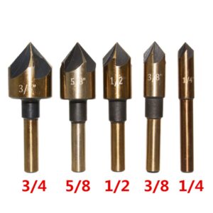 CALIDAKA 5 Pieces Countersink Drill Bit Set,High Speed Steel 82 Degree 5 Flute in Sizes 1/4, 3/8, 1/2, 5/8, 3/4 Inch Counter Sink Drill Bits with Carrying Case