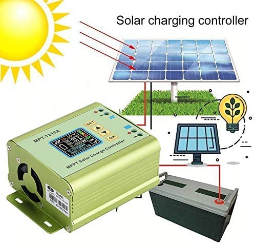 MPPT Solar Charge Controller, Solar Panel Regulator Charge Controller(100W-600W) Aluminum Alloy LCD Display Solar Controller MPT-7210A for Home Industry Boat Car