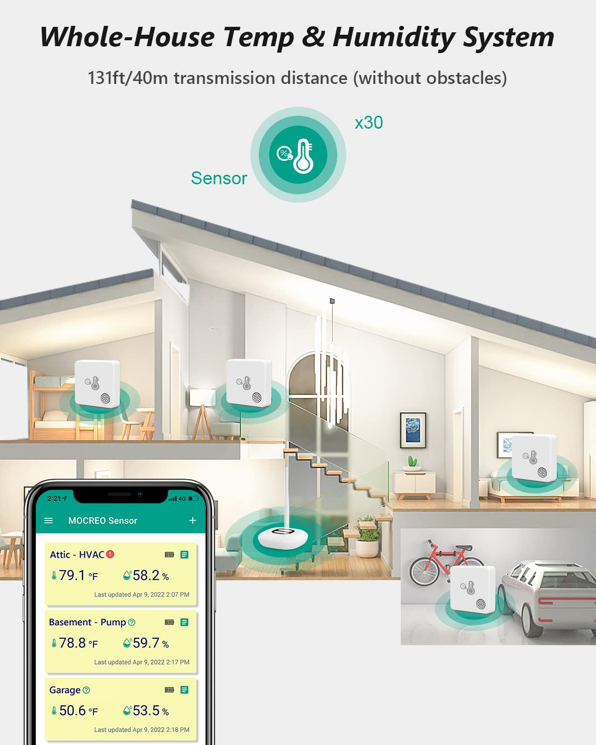 MOCREO ST6 WiFi Room Thermometer Hygrometer, Email Alarm, App Notification, Data Record Export, No Subscription Fee, Remote Wireless Temperature Sensor for RV, Warehouse, Vacation Home (3 Pack)